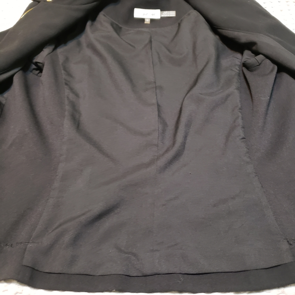 Calvin Klein Black Collarless Zip-Front Blazer Jacket with Gold Hardware Size 10 - Picture 11 of 12